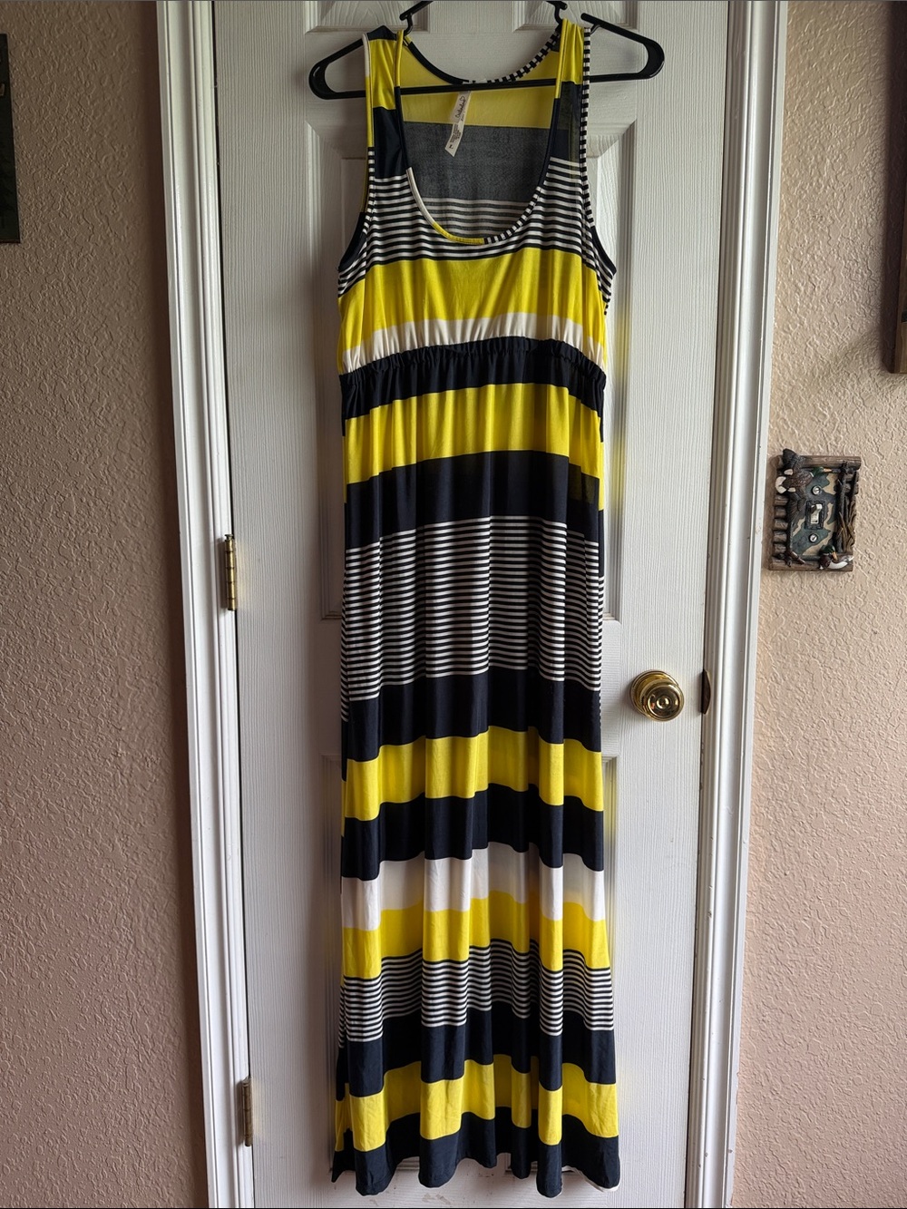 Cristinalove Yellow & Black Striped Maxi Tank Dress